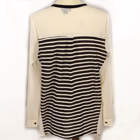 HOMMAGE ASYMMETRICAL HEM LONG SLEEVE STRIPE BLOUSE - Picture 3 of 6